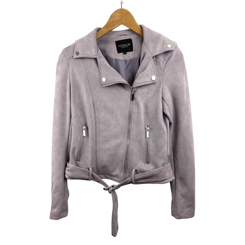 Coolcat Lilac‎ Moto Jacket Biker Womens SMALL Short Faux Suede